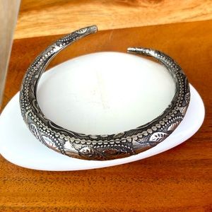 Rolled embossed Bangle Bracelet  silver Ethnic Boho
